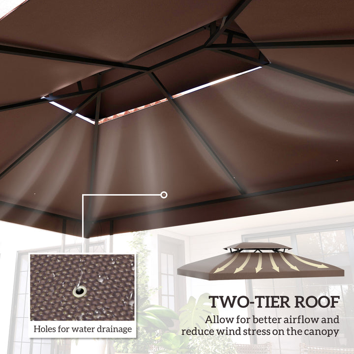 Outsunny 3x4m Gazebo Replacement Roof Canopy 2 Tier Top UV Cover Garden Patio Outdoor Sun Awning Shelters Brown (TOP ONLY)