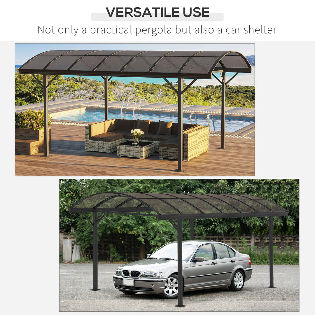 5 x 3(m) Hardtop Carport Aluminium Gazebo Pavilion Garden Shelter Pergola with Polycarbonate Roof, Brown