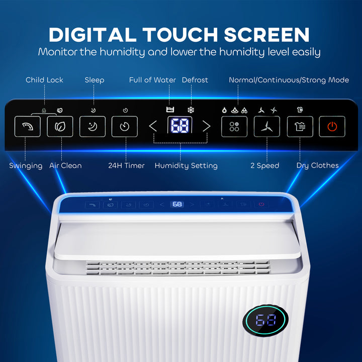 5500mL Portable Dehumidifier with Air Purifier, UVC, Ioniser, 24H Timer, 5 Modes, 16L/Day, for Home Laundry, White