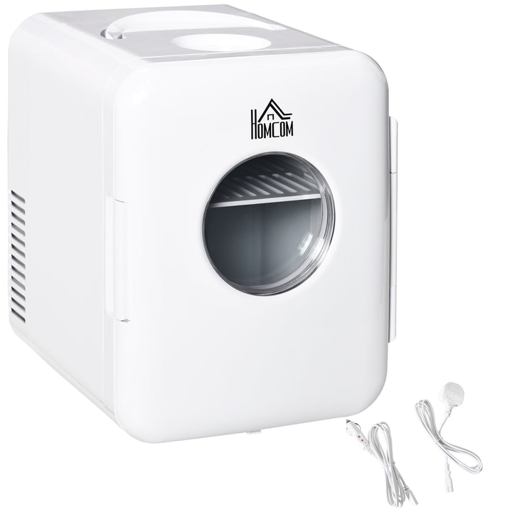 4 L/6 Can Mini Fridge, AC+DC Portable Cooler & Warmer for Skincare, Makeup, Cosmetics, Food, for Bedroom, Home, Caravan, Car, White