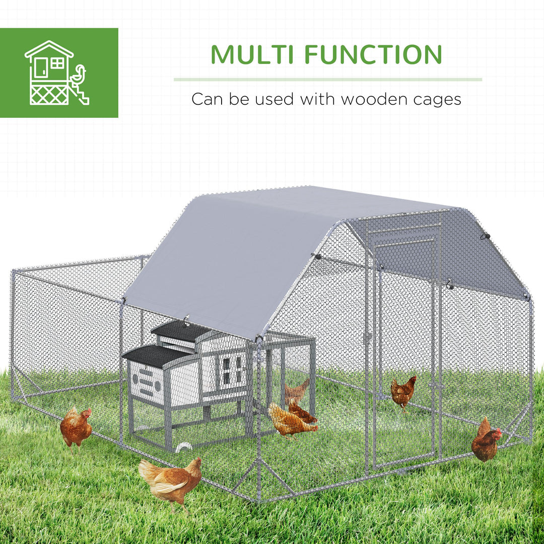 Chicken Run with Roof, Walk In Chicken Coop Outdoor for 10-12 Chickens, Hen House Duck Pen, 2.8 x 3.8 x 2 m