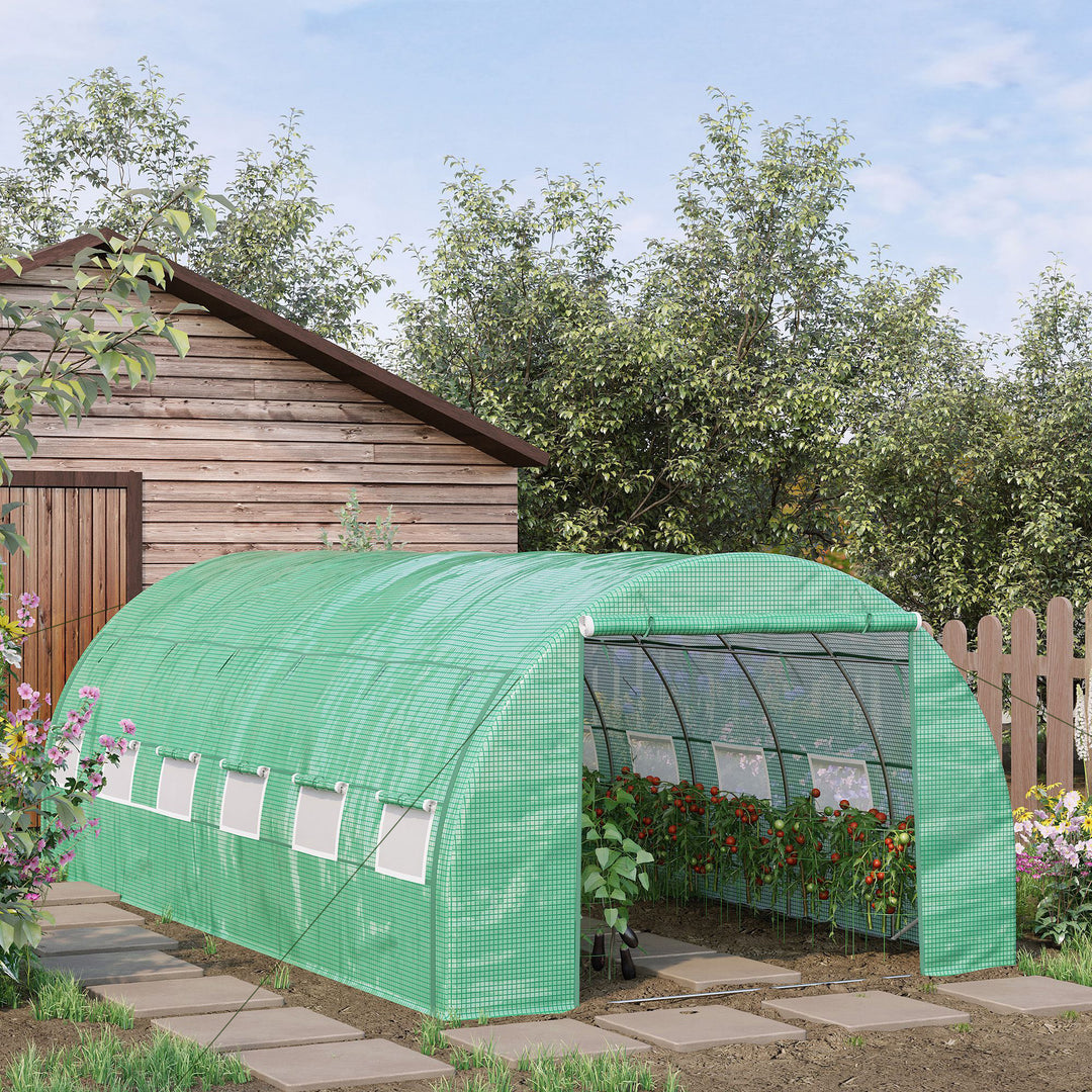 Polytunnel Greenhouse Walk-in Tent w/ Roll-up Sidewalls-Green