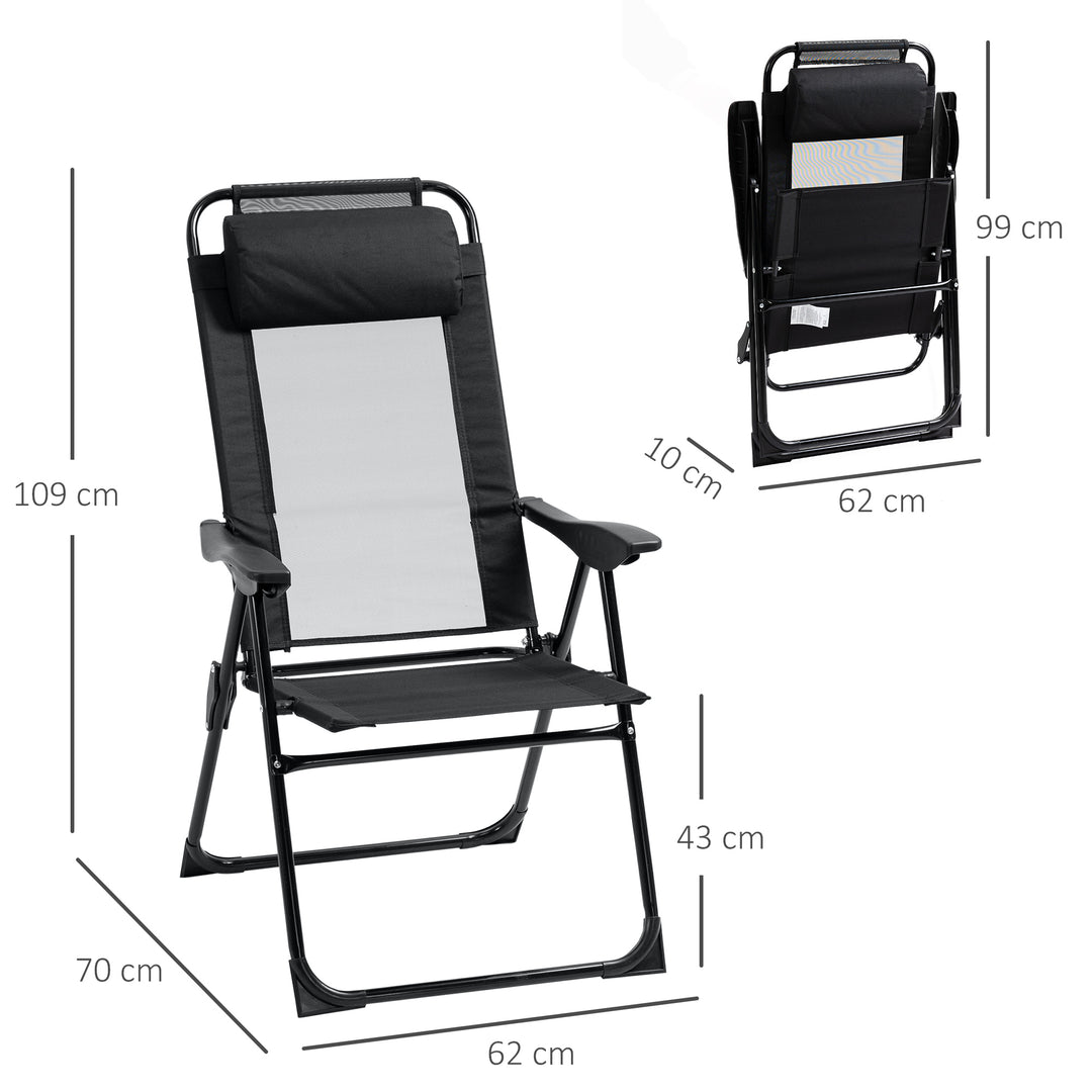 Set of 2 Portable Folding Recliner Outdoor Patio Chaise Lounge Chair with Adjustable Backrest, Black