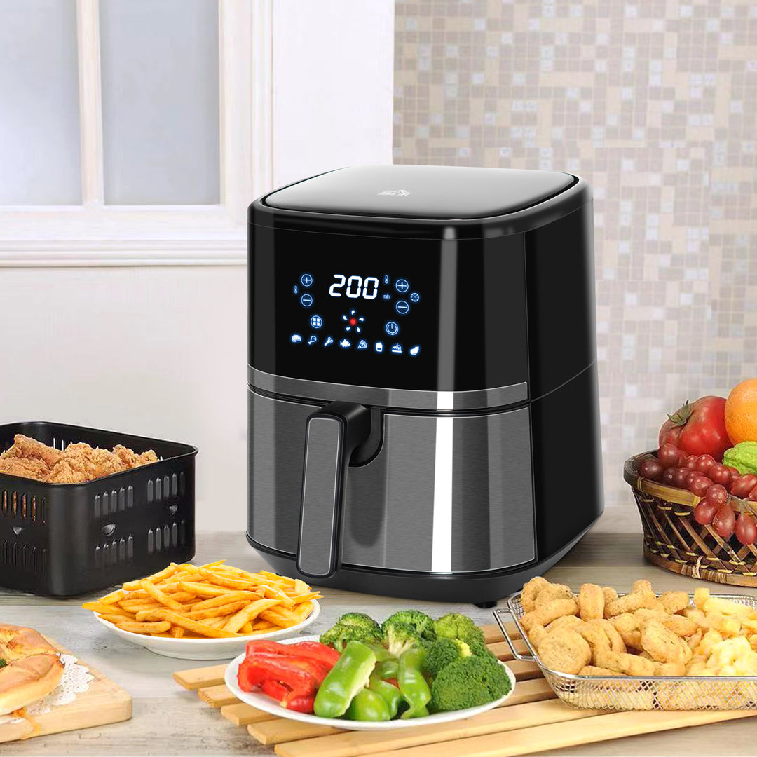 HOMCOM 4.5L Digital Air Fryer, 1500W W/ Digital Display, Adjustable Temperature, Timer and Nonstick Basket, Black