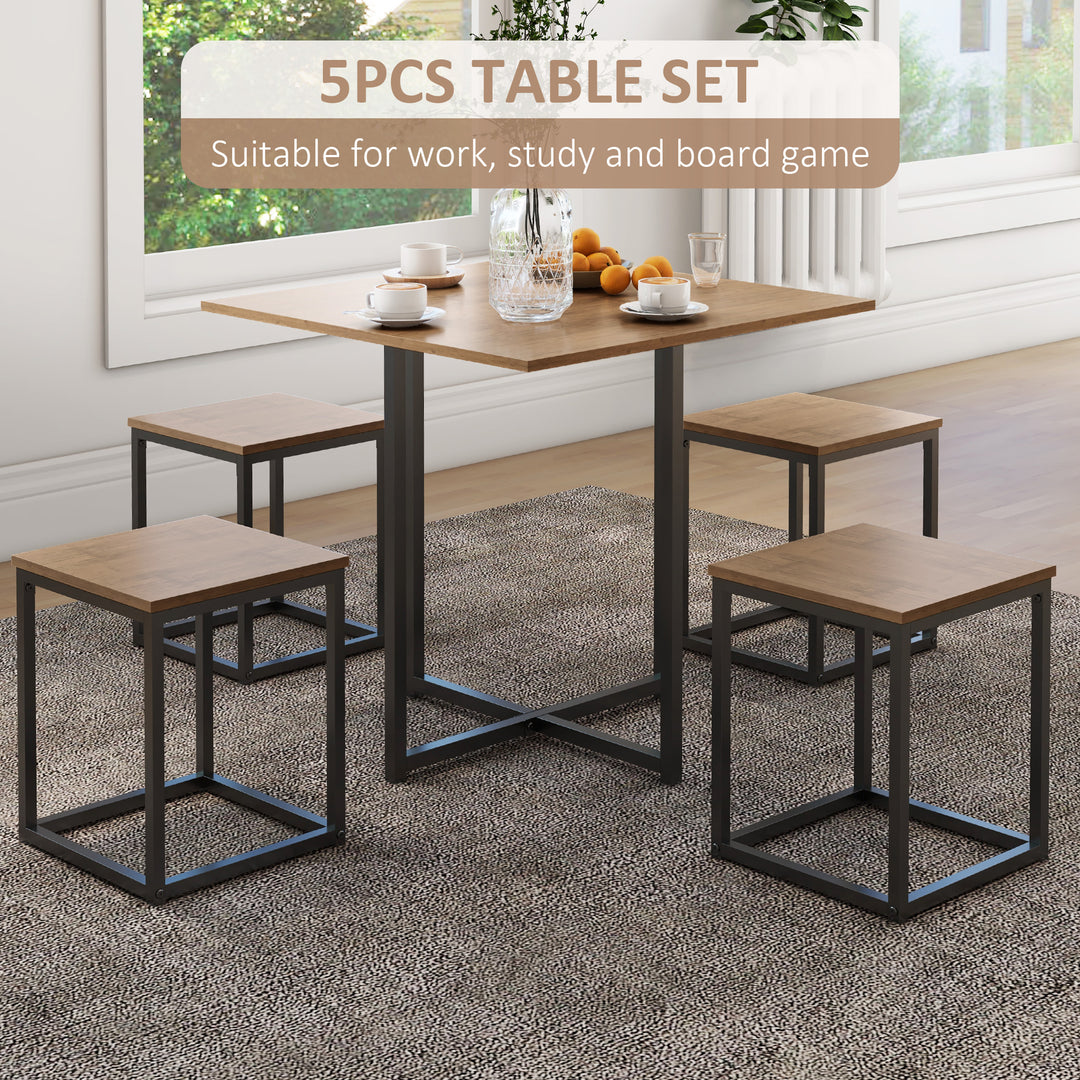 5 PCS Industrial Table & Stool Set w/ Metal Frame Home Dining Stylish Square Compact Seating Chair Beautiful Cool Black Brown