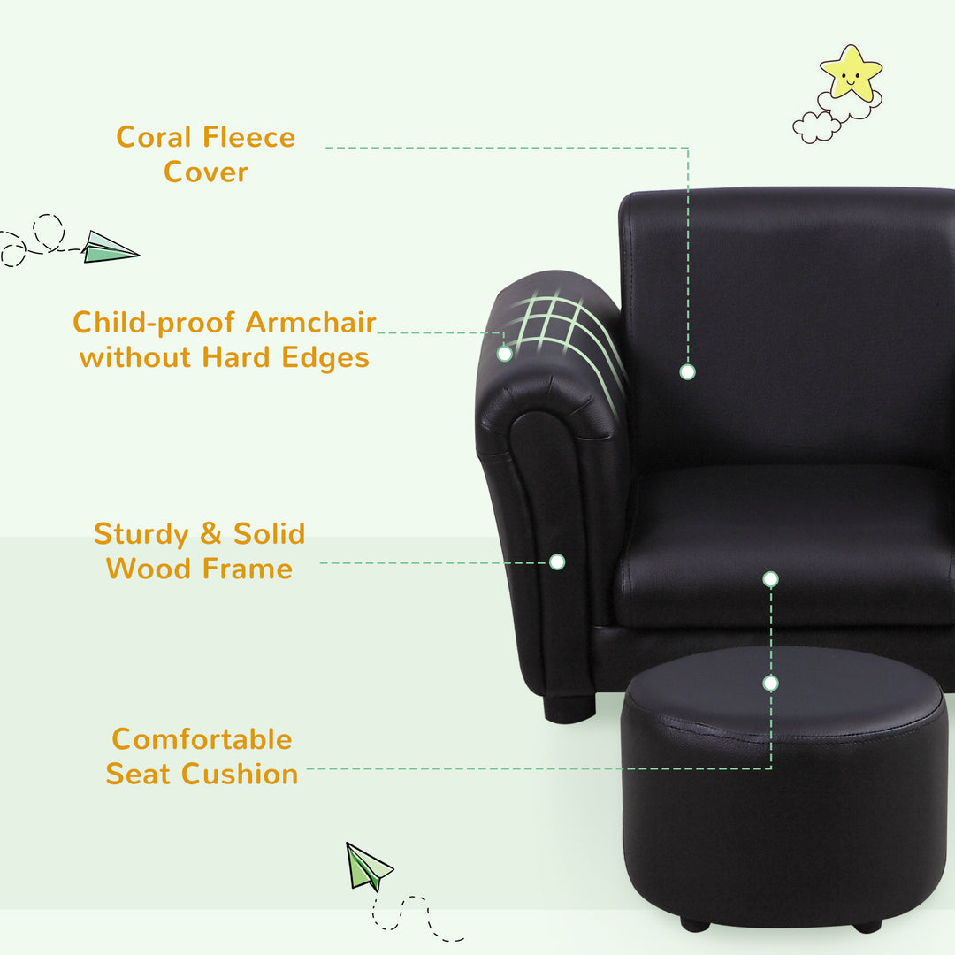 Toddler Chair Single Seater Kids Sofa Set, Kids Sofa with Stool, Black