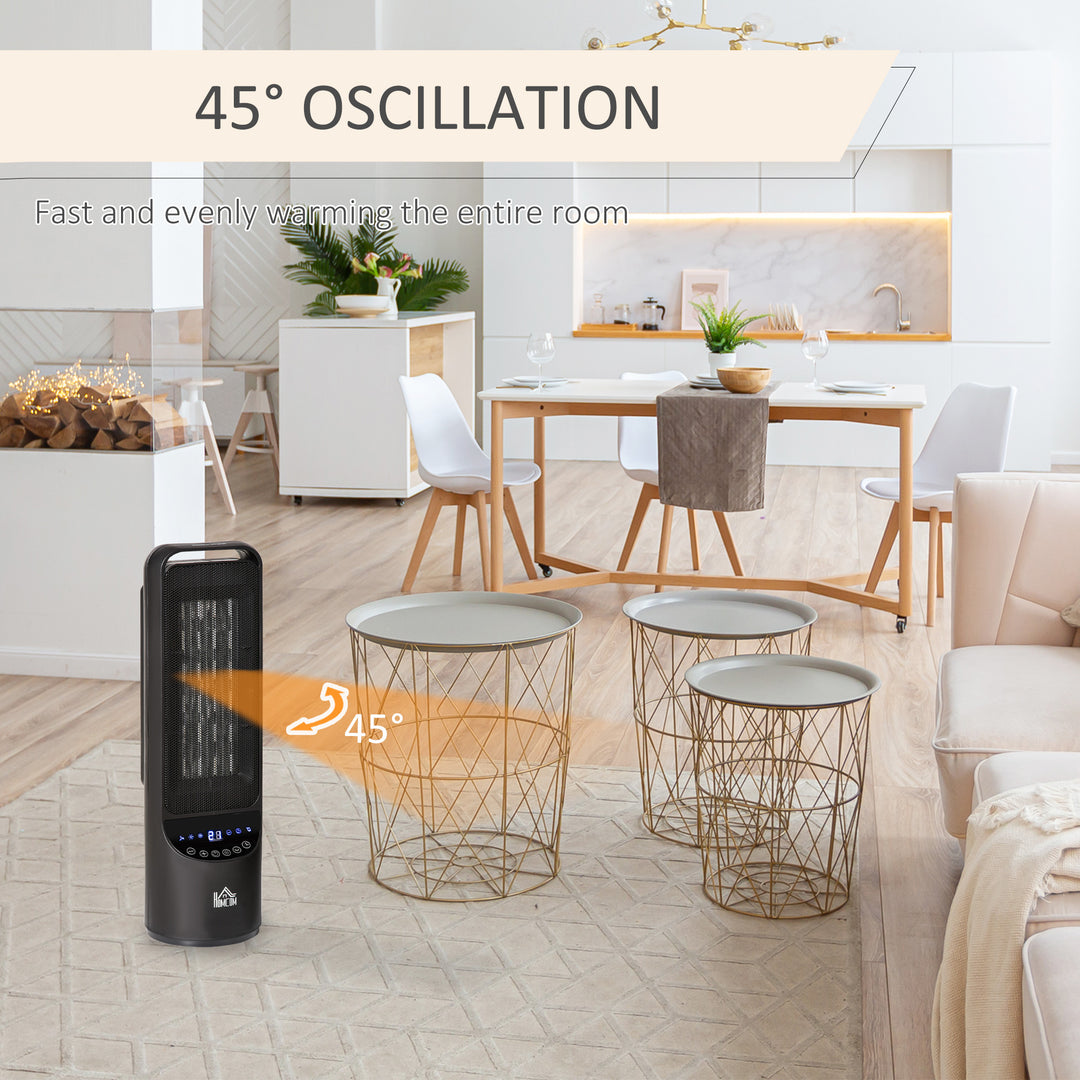 HOMCOM Ceramic Tower, Indoor Space Heater with LED Display, Oscillation, Remote Control, 12H Timer, Tip-Over &amp; Overheating Protection, 1000W/2000W