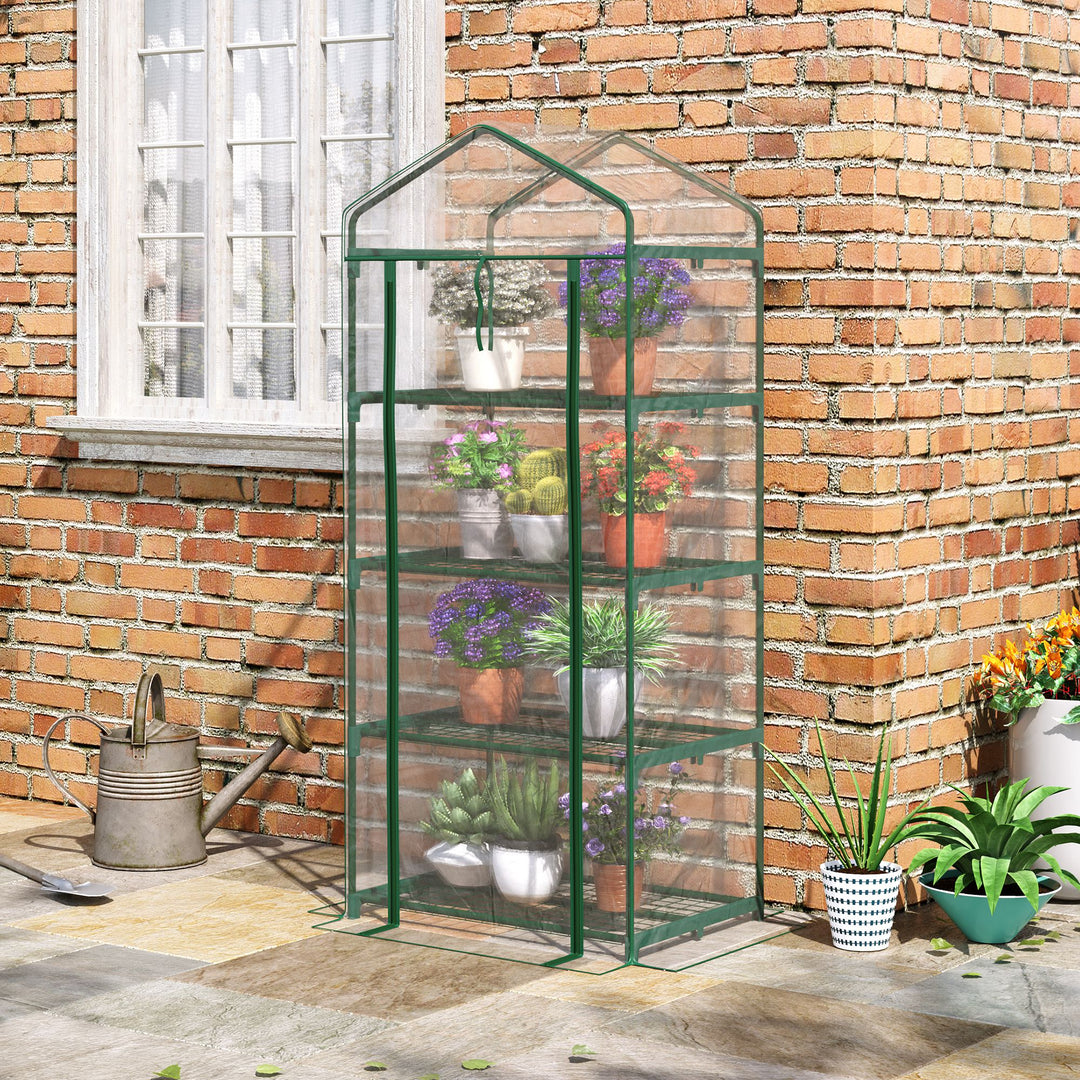 Outsunny 4 Tiers Mini Portable Greenhouse Plant Grow Shed Metal Frame Transparent Clear Cover 160H x 70L x 50Wcm