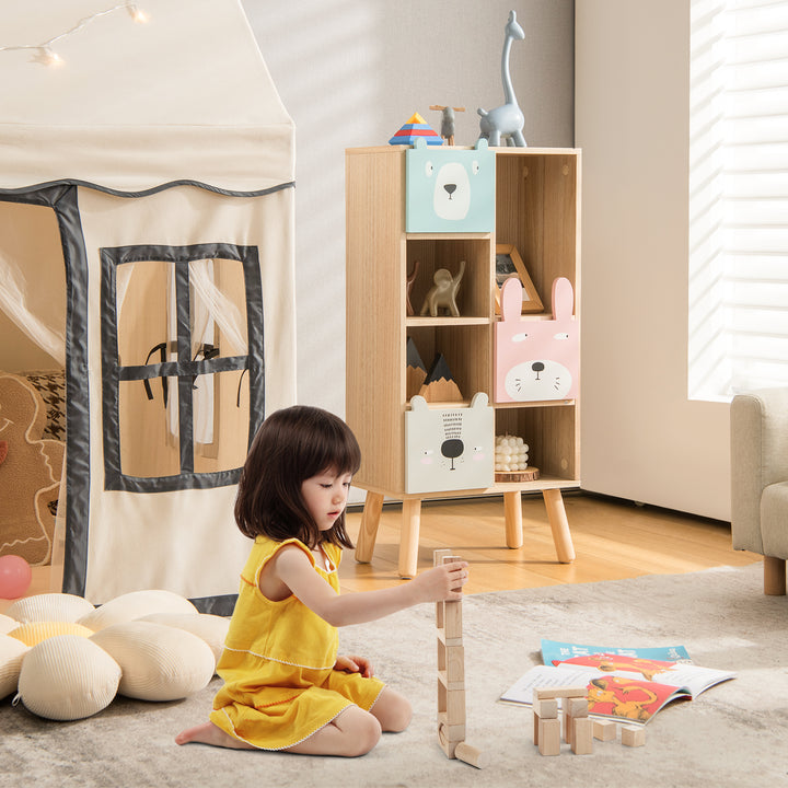 Kids Toy Storage Organizer with 4 Open Compartments-Natural