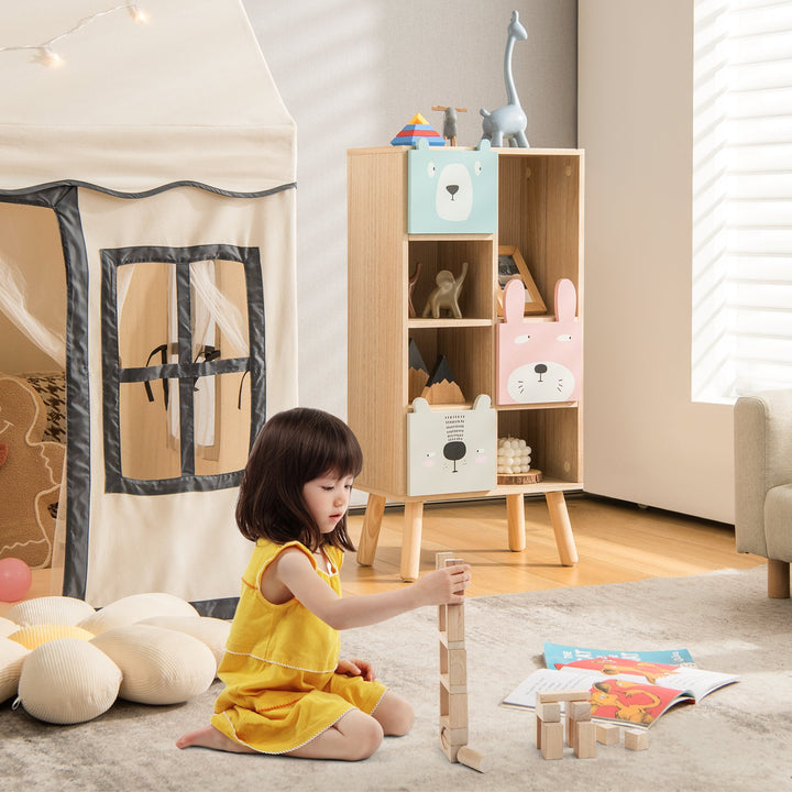 Kids Toy Storage Organizer with 4 Open Compartments-Natural