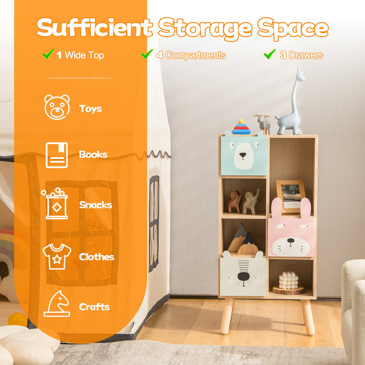 Kids Toy Storage Organizer with 4 Open Compartments-Natural