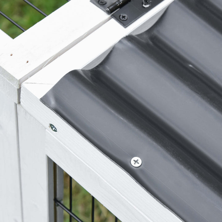 PawHut Indoor Outdoor Wooden Rabbit Hutch Small Animal Cage Rabbit Run Cover, with Hinge roof and Water-repellent Paint, Grey