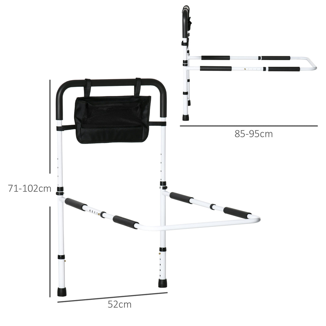 Safety Bed Rail, Height Adjustable Bed Assist Rail with Storage Pocket, Grab Bar for Disabled and Senior, White