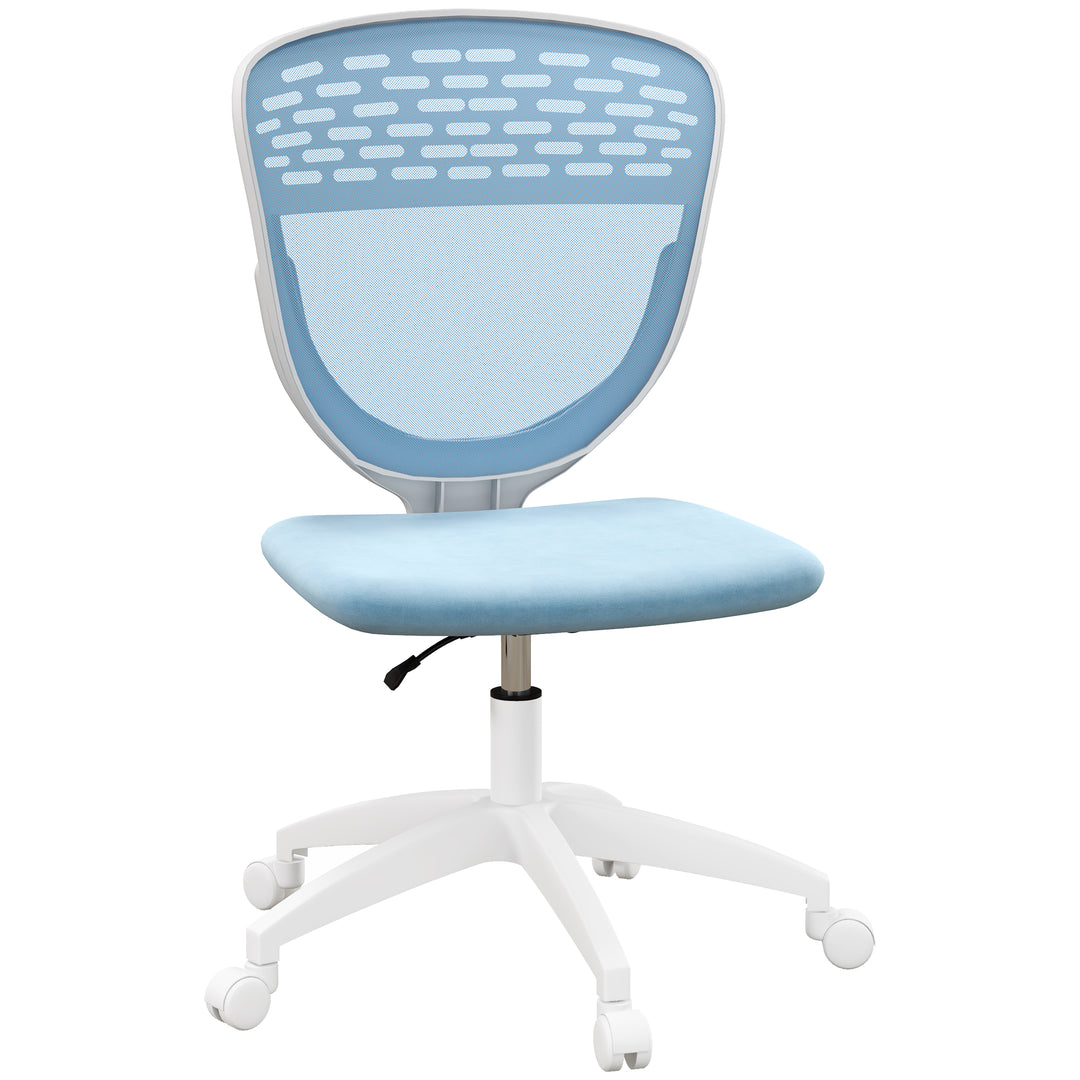 Armless Desk Chair, Height Adjustable with Swivel Wheels, Blue