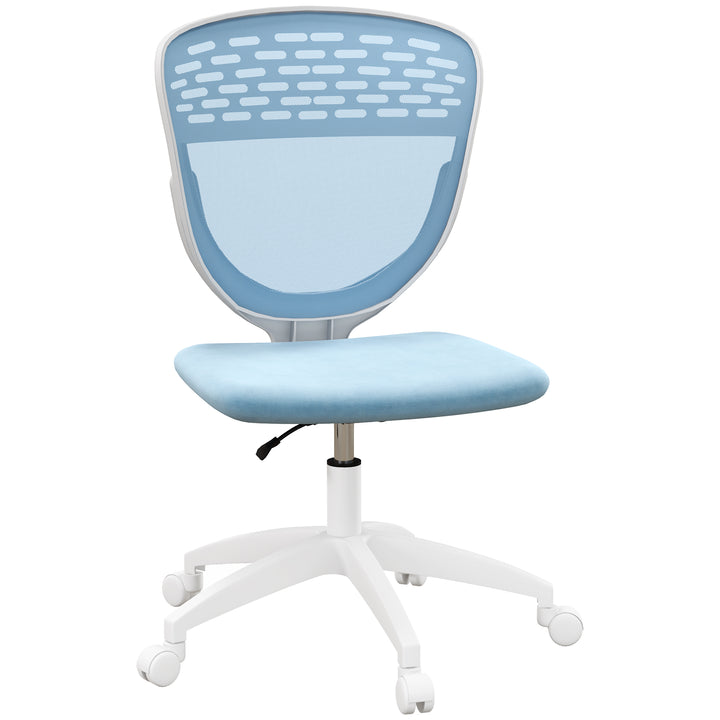 Armless Desk Chair, Height Adjustable with Swivel Wheels, Blue