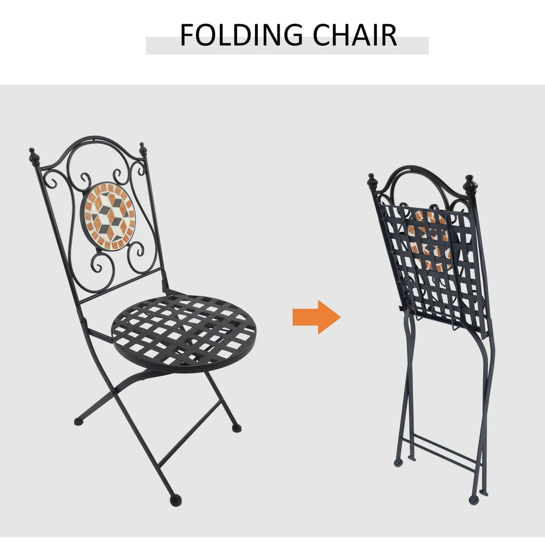 3 PCs Garden Mosaic Bistro Set Outdoor Patio 2 Folding Chairs &amp; 1 Round Table  Outdoor Metal Furniture Vintage