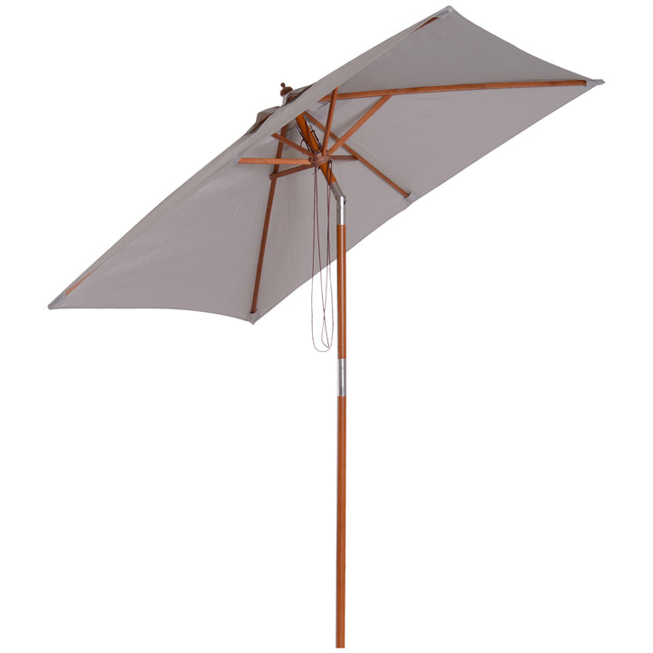 2m x 1.5m Patio Garden Parasol Sun Umbrella Sunshade Canopy Outdoor Backyard Furniture Fir Wooden Pole 6 Ribs Tilt Mechanism - Grey