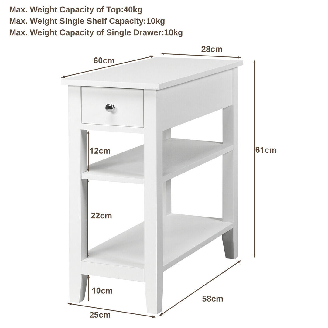 3-Tier End Table with Drawer-White