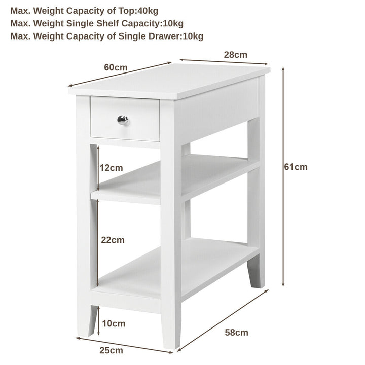 3-Tier End Table with Drawer-White