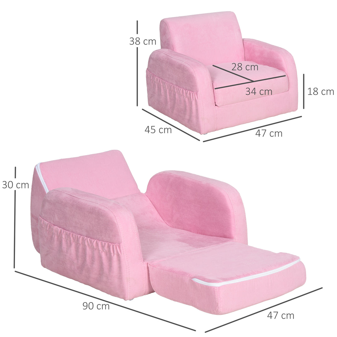Kids Armchair Sofa Bed w/ Padded Wood Frame-Pink