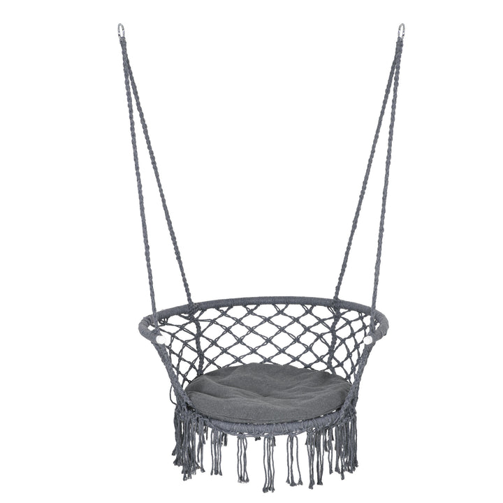 Outsunny Hanging Hammock Chair Cotton Rope Porch Swing with Metal Frame and Cushion, Large Macrame Seat for Patio, Bedroom, Living Room, Dark Grey