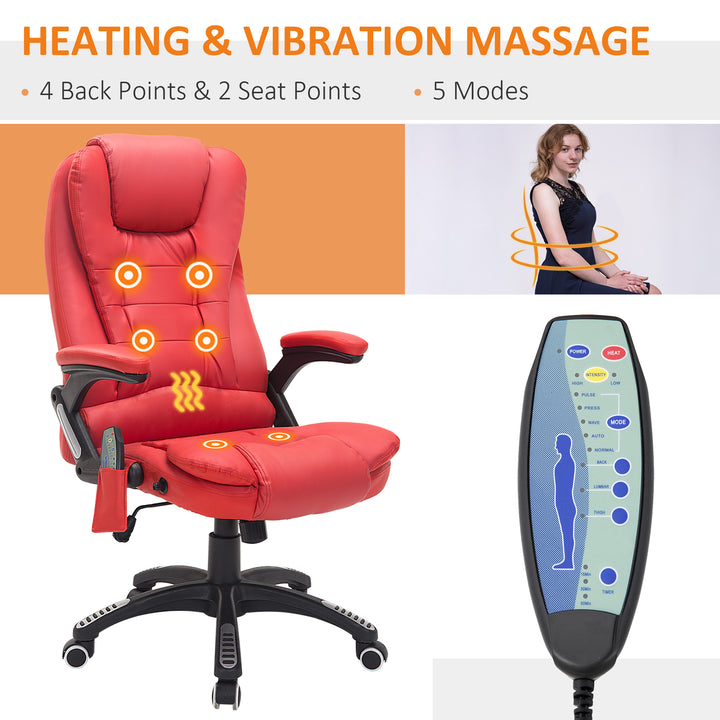 Ergonomic Chair with Massage and Heat, High Back PU Leather Massage Office Chair With Tilt and Reclining Function, Red