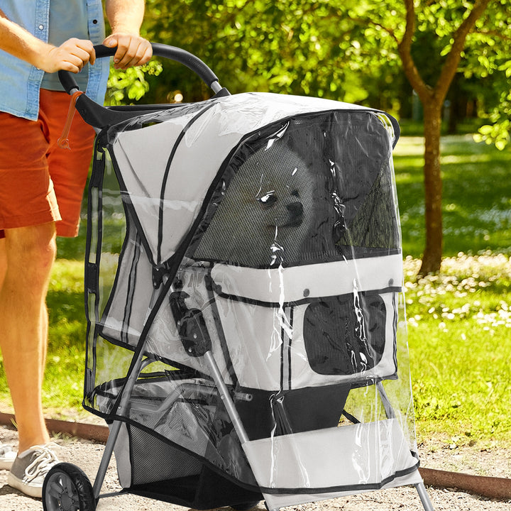 Dog Stroller Rain Cover, Cover for Dog Pram Stroller Buggy w/ Rear Side Entry, Grey