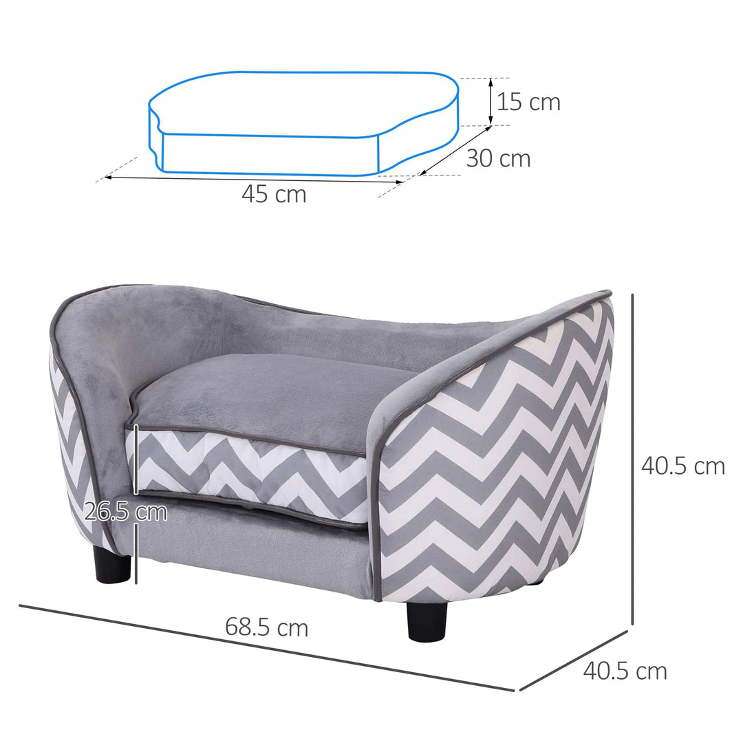 Dog Sofa Pet Couch for XS Dogs, Removable Sponge Padded Cushion - Grey