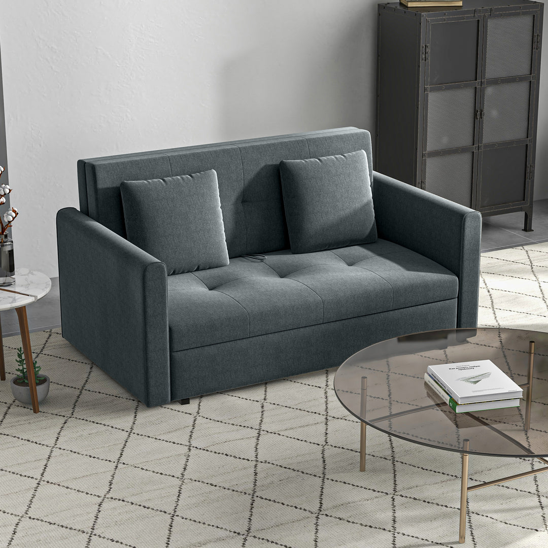 Two Seater Fabric Sofa Bed, 2-in-1 Sofabed with Hidden Storage, Living Room Furniture, Black