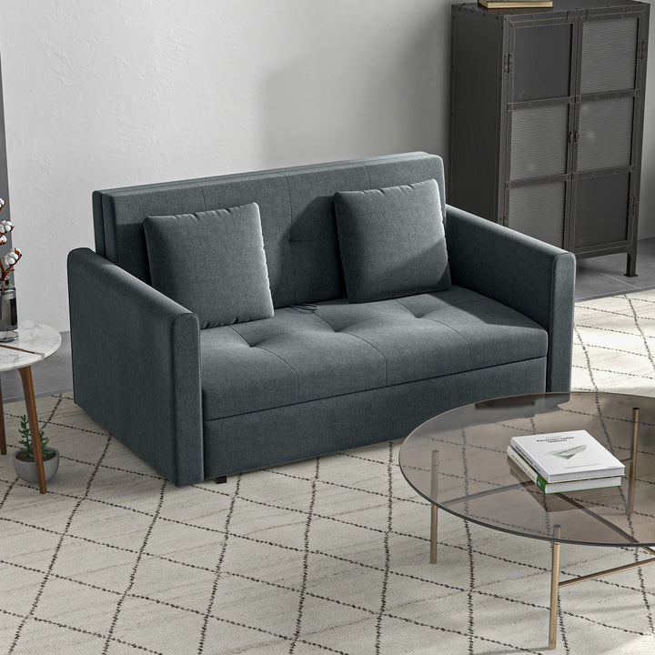 Two Seater Fabric Sofa Bed, 2-in-1 Sofabed with Hidden Storage, Living Room Furniture, Black