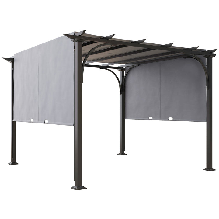 3 x 3(m) Garden Pergola, Outdoor Retractable Pergola Gazebo with Adjustable Canopy, Sun Shade Patio Canopy Shelter, Grey