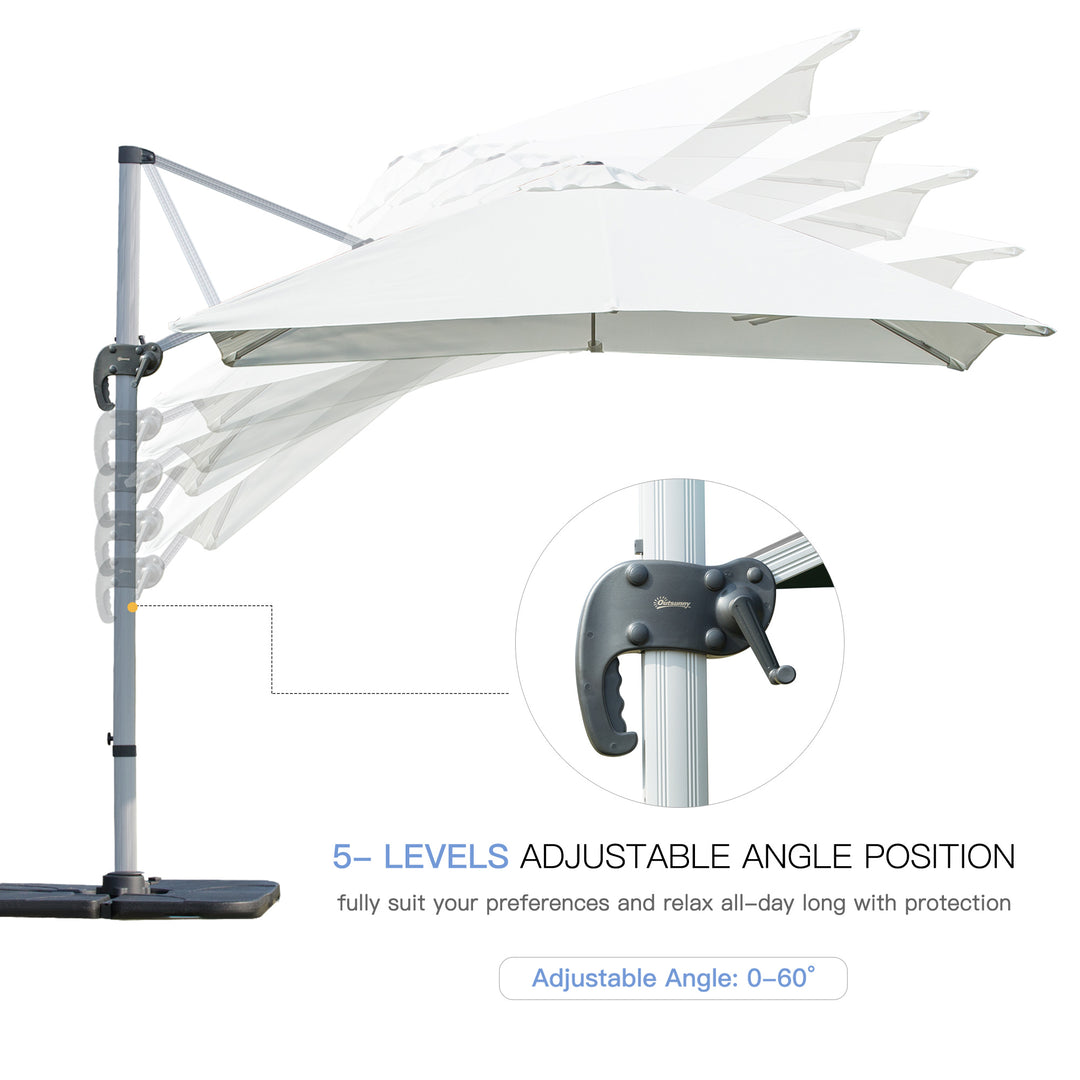 3m Cantilever Roma Parasol Aluminium Frame 360 Rotation Hanging Parasol with/ Cross Base White