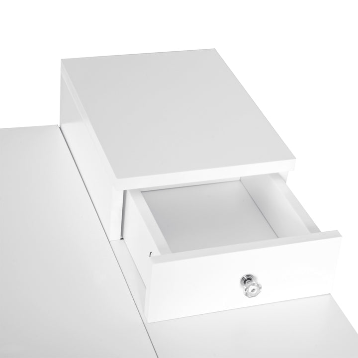 Pine Dressing Table Desk Flip-up Mirror Multi-purpose 2 Drawers Modern - White