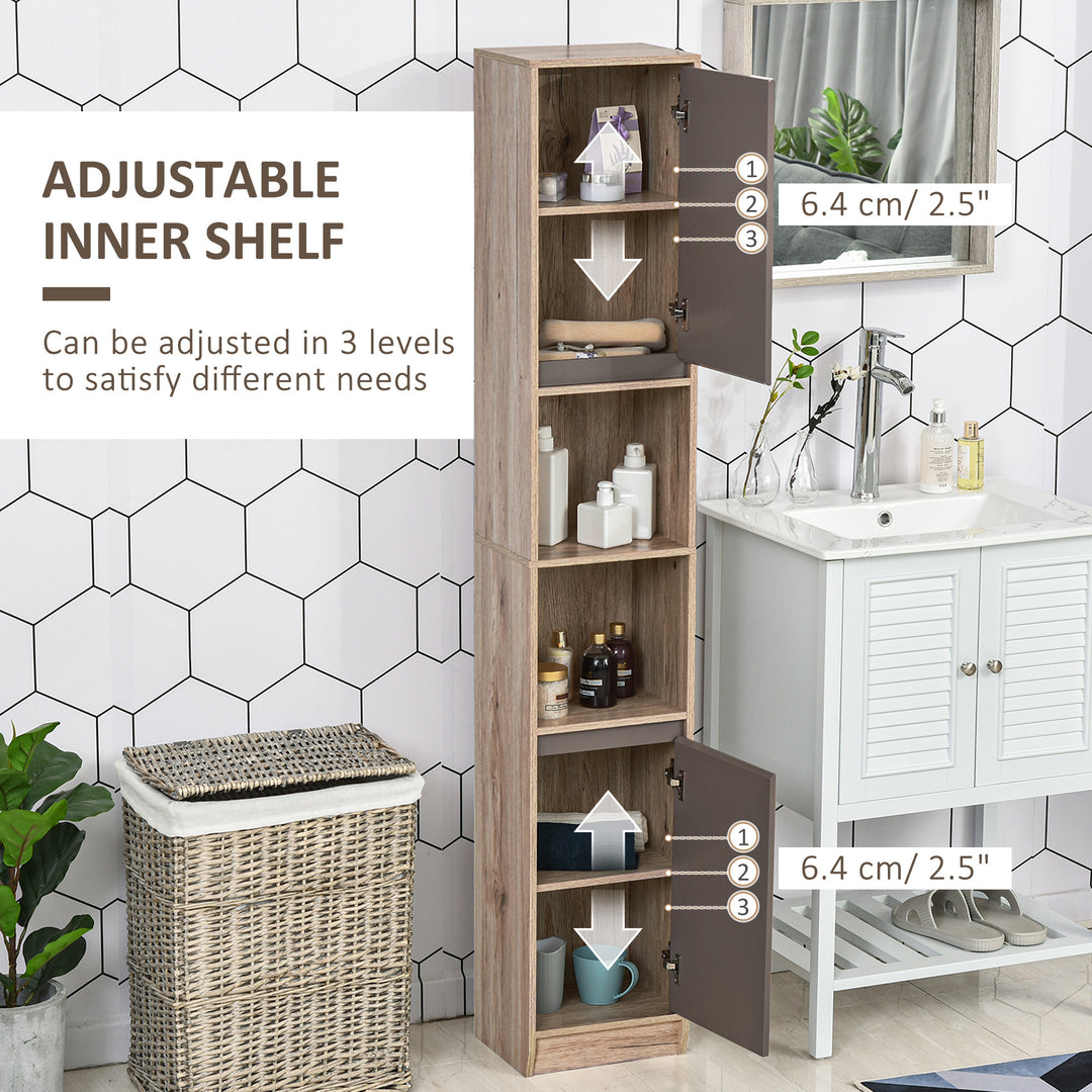 Freestanding Bathroom Storage Cabinet w/ 2 Cupboards 2 Compartments Home Organisation Anti-Tipping Elevated Base 30L x 24W x 170Hcm Grey&Brown