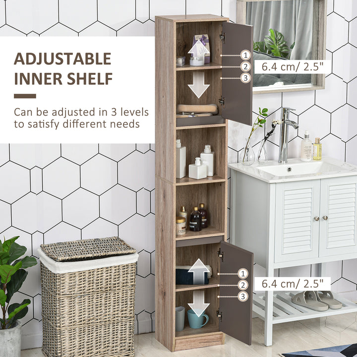 Freestanding Bathroom Storage Cabinet w/ 2 Cupboards 2 Compartments Home Organisation Anti-Tipping Elevated Base 30L x 24W x 170Hcm Grey&Brown