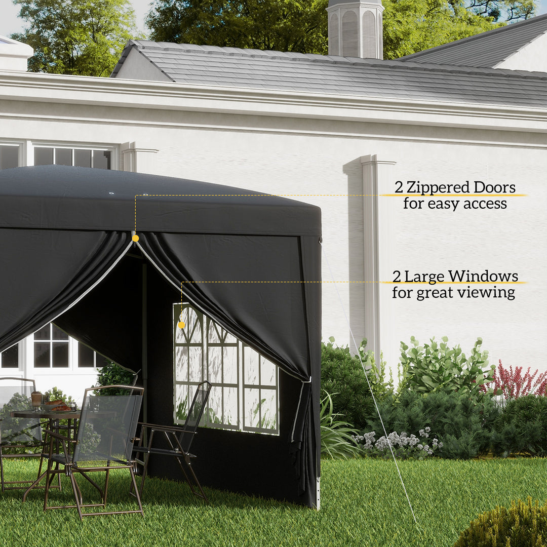 Outsunny 3 x 3 Meters Pop Up Water Resistant Gazebo Wedding Camping Party Tent Canopy Marquee with Carry Bag and 2 Windows, Black