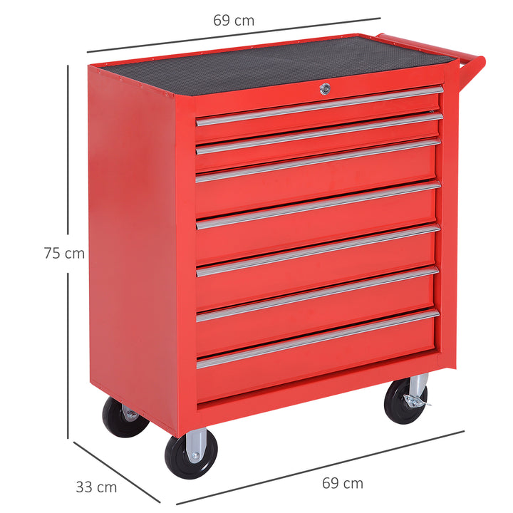 Roller Tool Cabinet Storage Chest Box 7 Drawers Roll Wheels Garage Workshop Red