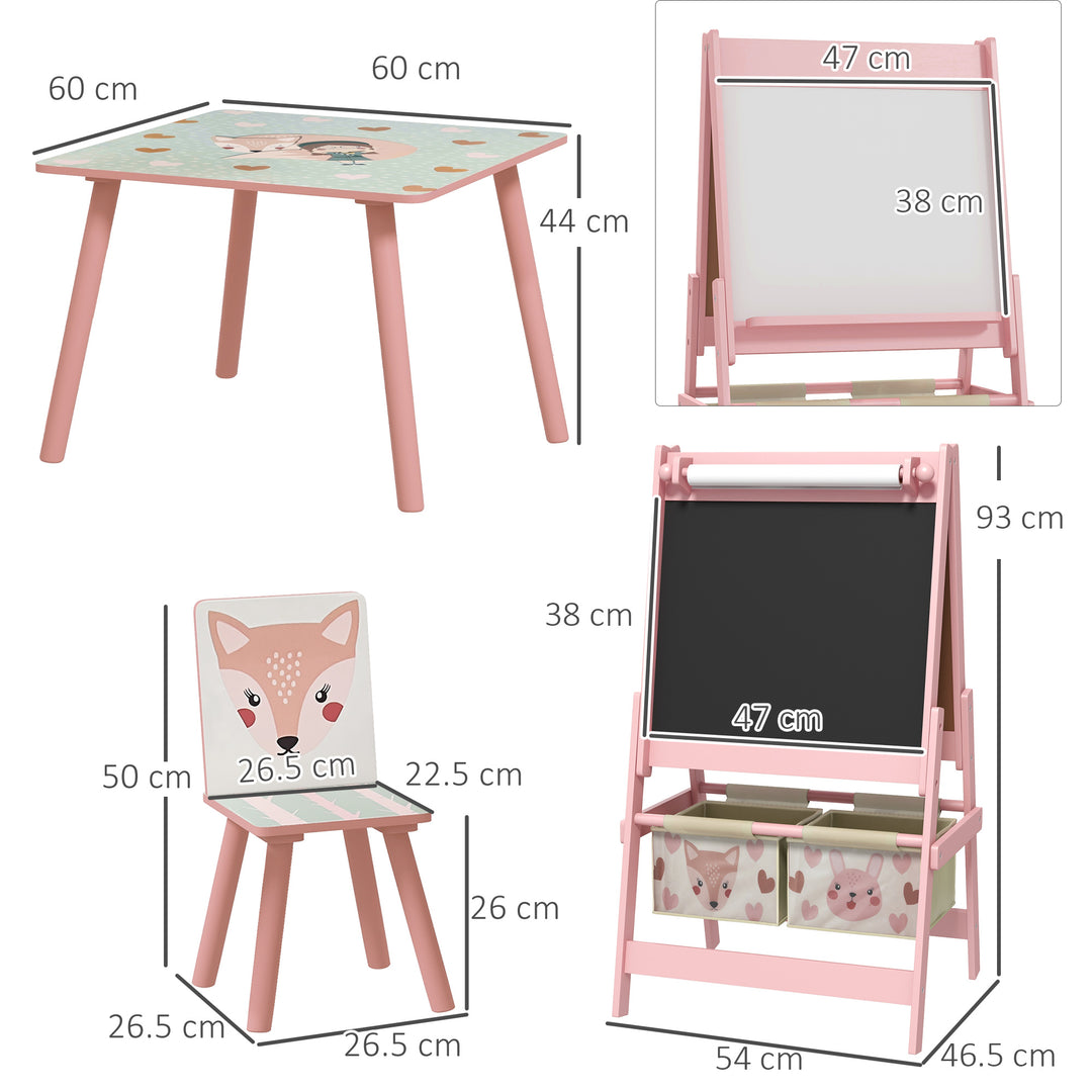 Kids Table and Chair Set and Kids Easel with Paper Roll - Pink