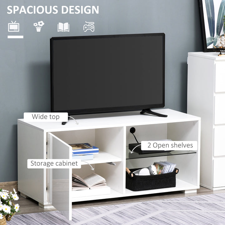 HOMCOM Modern TV Stand Media Unit w/ High Gloss Door Cabinet 2 Shelves Living Room Office Home Furniture White