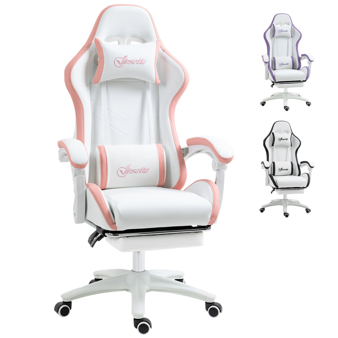 Vinsetto Racing Gaming Chair, Reclining PU Leather Computer Chair with 360 Degree Swivel Seat, White and Pink