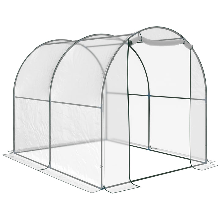 Outsunny Walk-in Polytunnel Greenhouse with Roll-up Door Transparent Tunnel Greenhouse with Steel Frame and PVC Cover, 2.5 x 2m