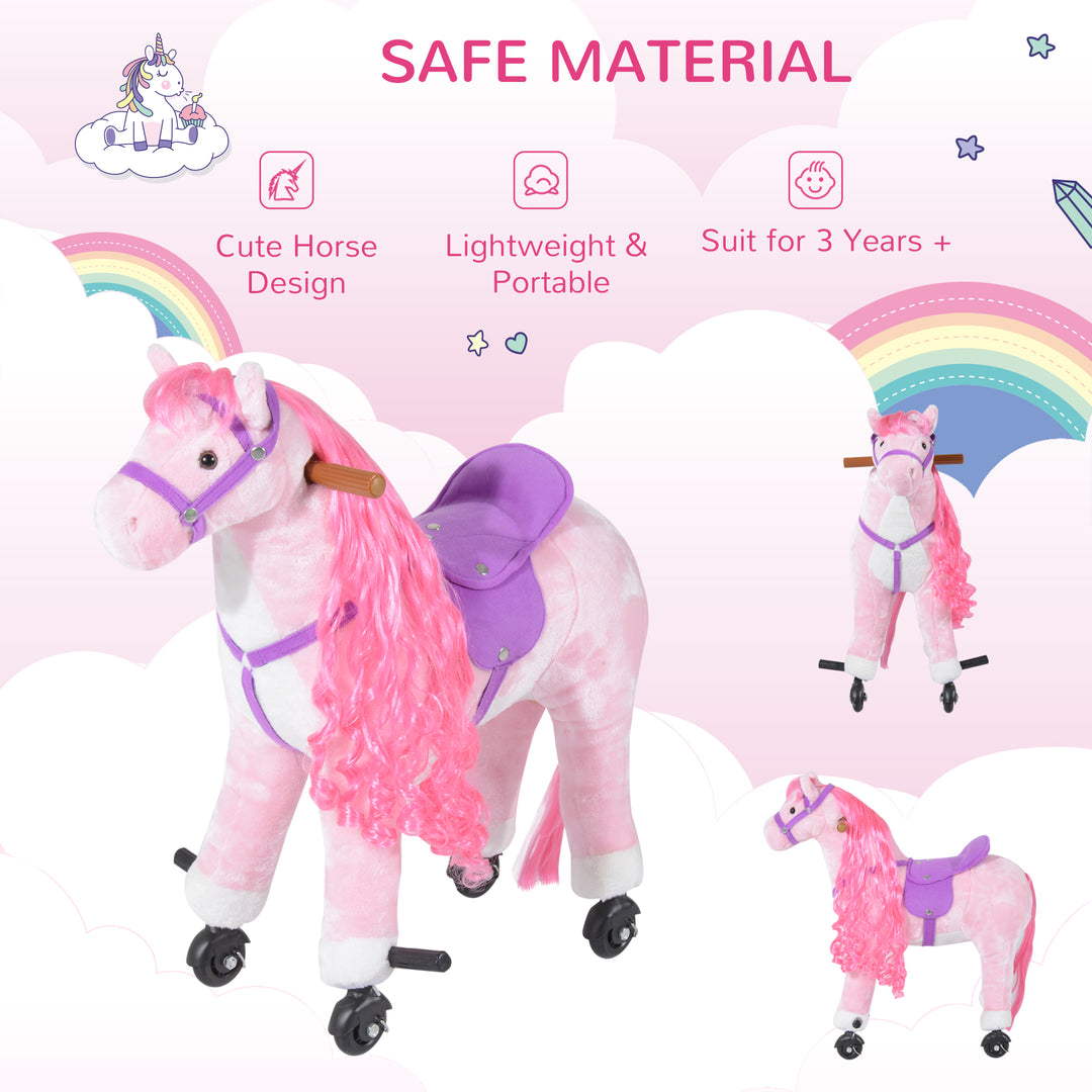 Kids Plush Ride On Walking Horse W/Sound-Pink