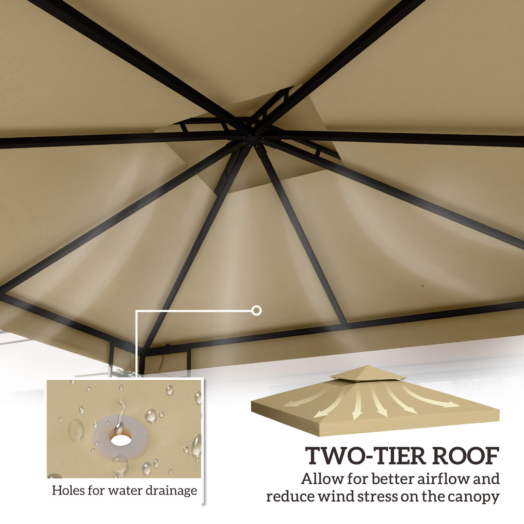 Outsunny 3 x 3(m) Canopy Top Cover Double Tier Gazebo Gazebo Replacement Pavilion Roof Deep Beige (TOP ONLY)