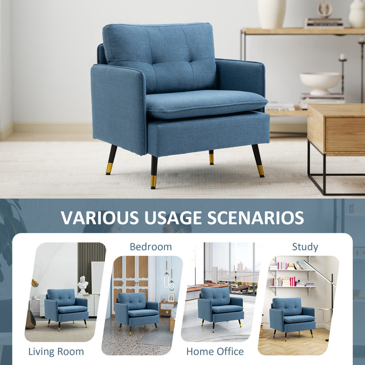 Modern Armchairs with Steel Legs, Upholstered Button Tufted Accent Chairs for Living Room and Bedroom, Dark Blue