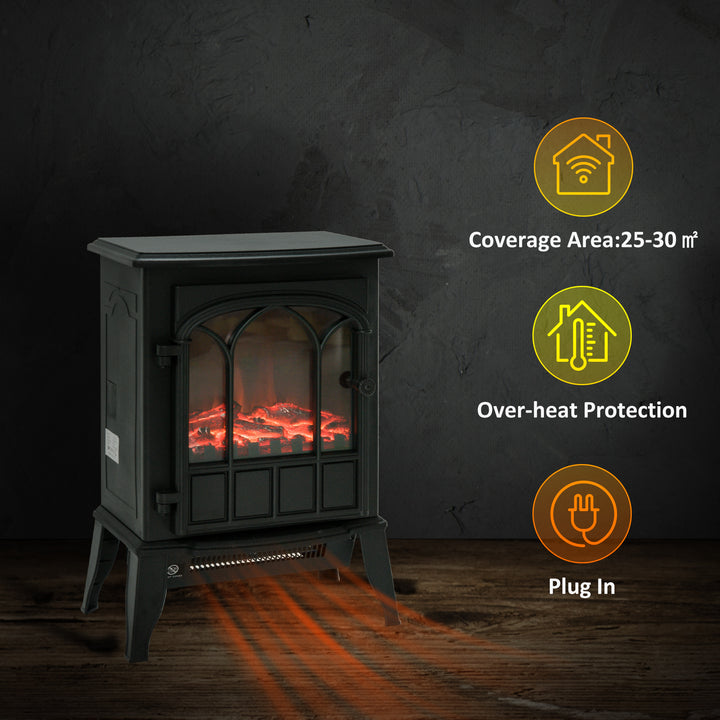 Freestanding Electric Fireplace Heater, 1000W/2000W-Black