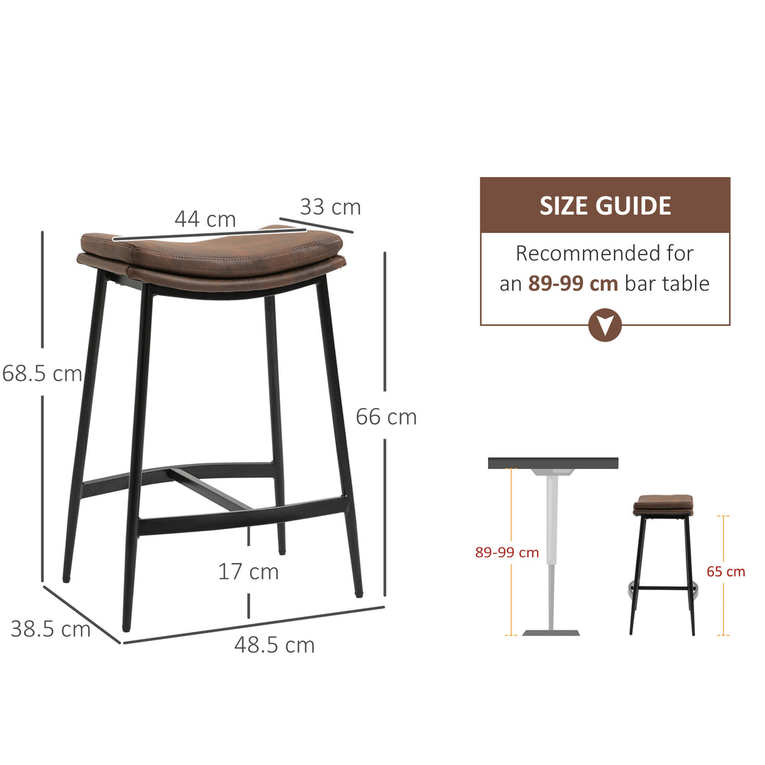 Breakfast Bar Stools Set of 2, Microfibre Upholstered Barstools, Industrial Bar Chairs with Curved Seat and Steel Frame