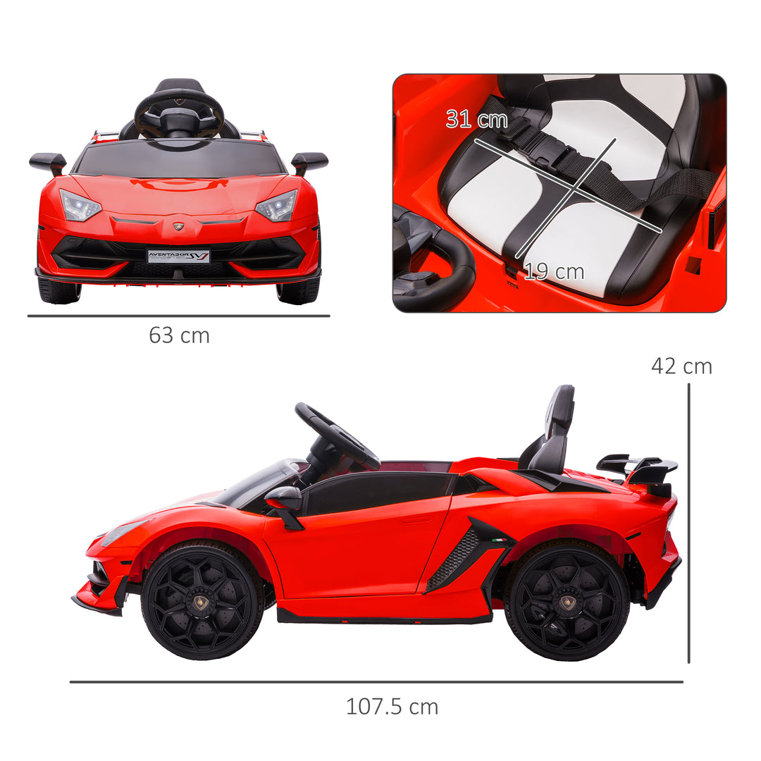 Lamborghini Licensed 12V Kids Electric Car w/ Butterfly Doors, Easy Transport Remote, Music, Horn, Suspension - Red