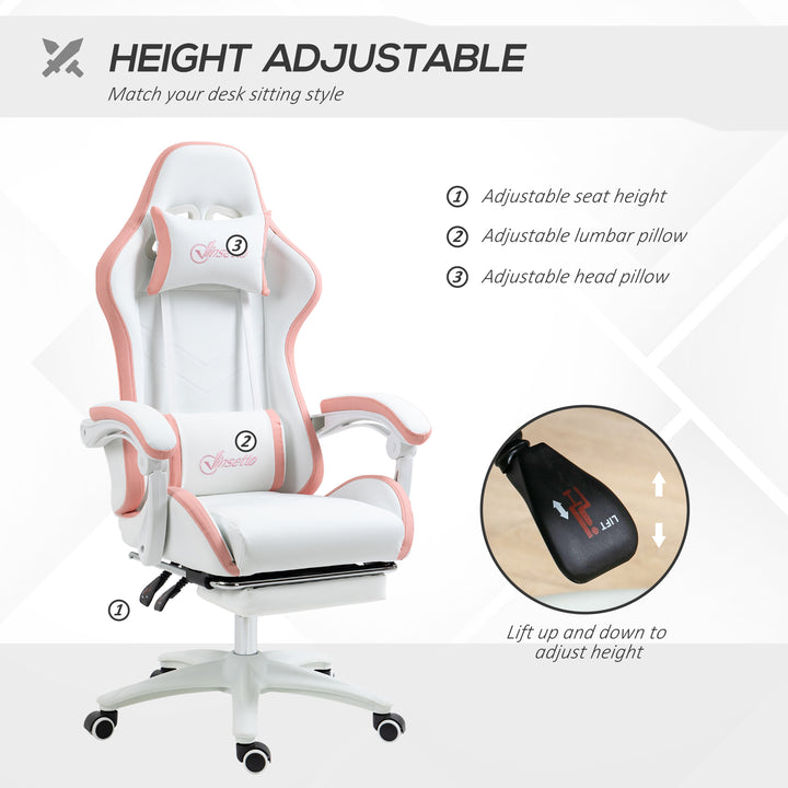 Vinsetto Racing Gaming Chair, Reclining PU Leather Computer Chair with 360 Degree Swivel Seat, White and Pink