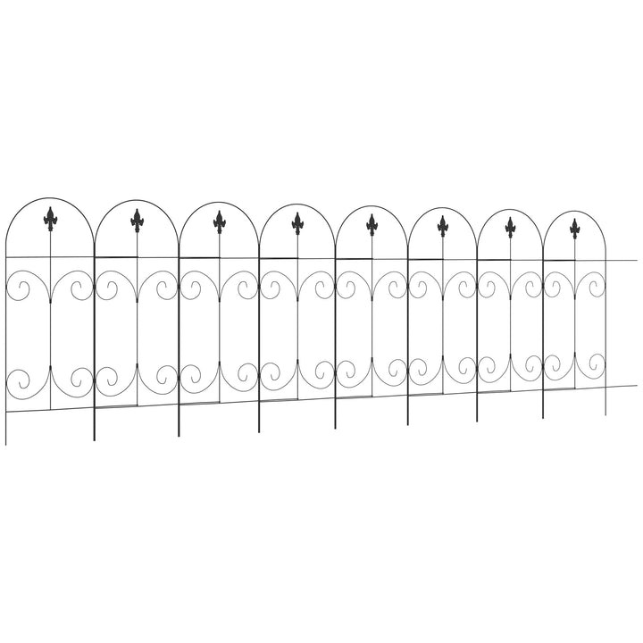 Decorative Garden Fencing, 8PCs 44in x 12.5ft Outdoor Picket Fence Panels, Rustproof Metal Wire Landscape Flower Bed Border Edging, Black