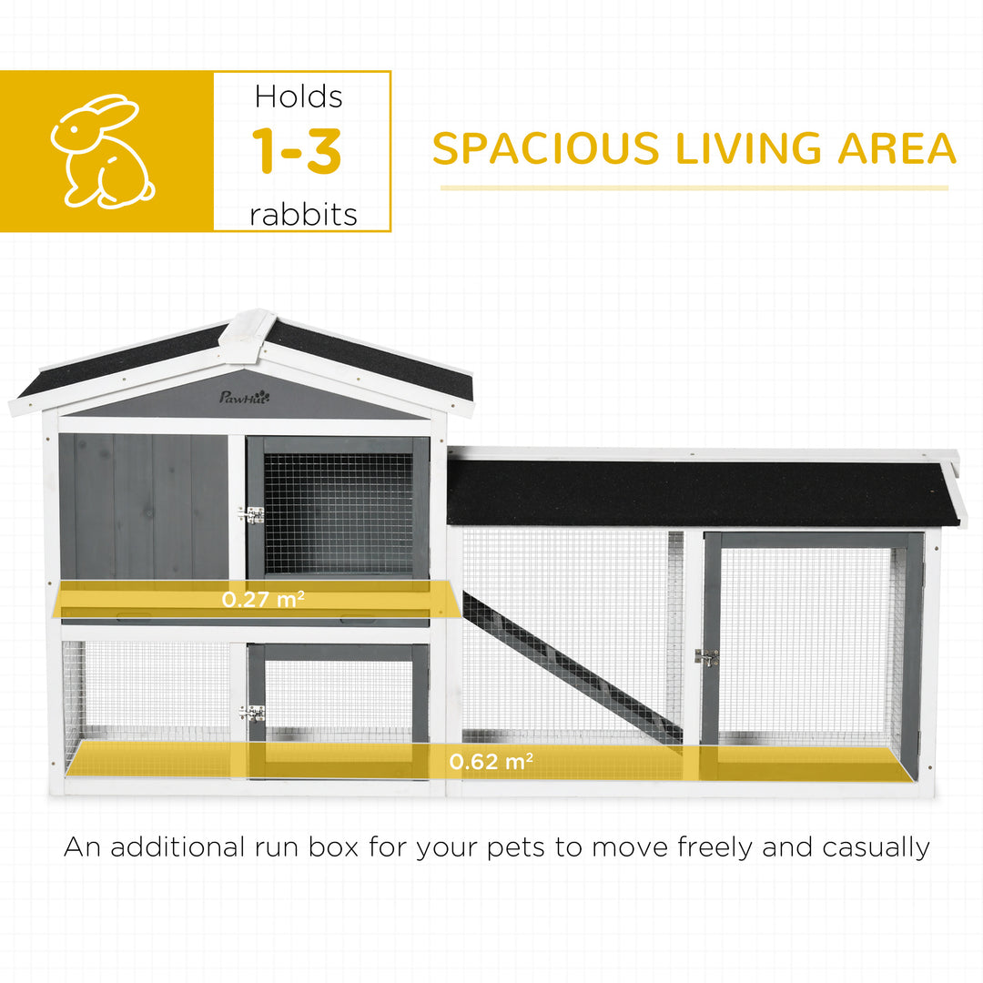 2 Tier Wooden Rabbit Hutch, Guinea Pig Cage, Bunny Run, Small Animal House with Run Box, Slide-out Tray, 175.8 x 52 x 85.5cm, White